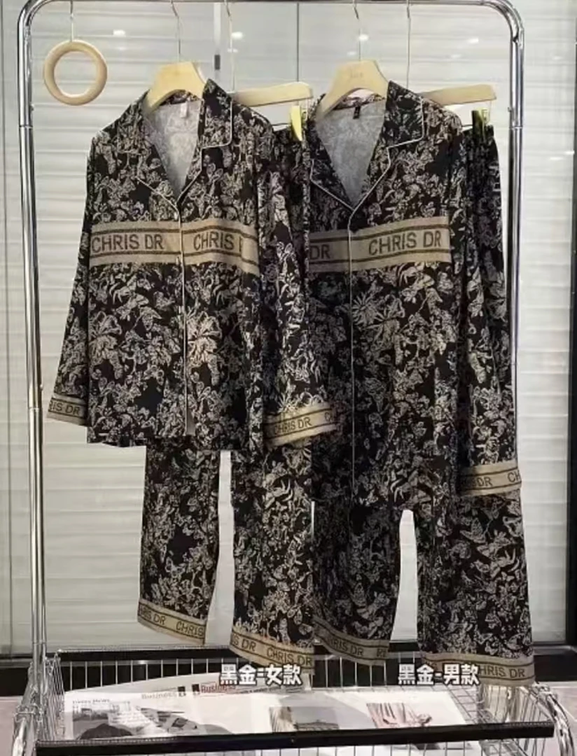 情侣款男士女士春夏款系列黑金蝴蝶冰雪丝可外穿睡衣家居服套装