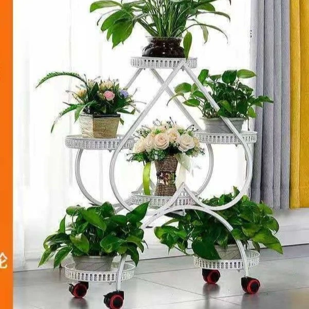 【LG】花架置物架铁艺多层带轮落式绿萝花盆架厅阳台心形花架简易