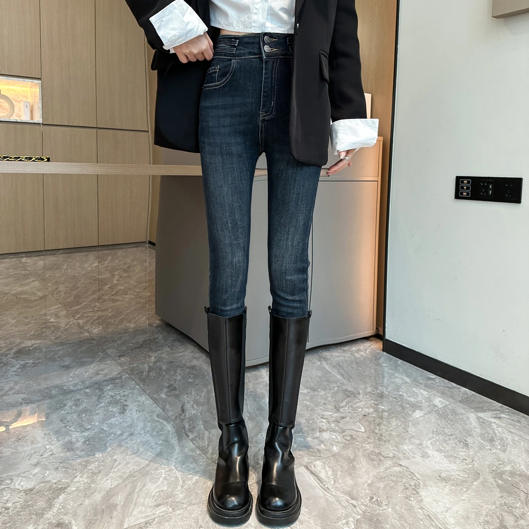 【1号链接同款】秋冬加绒2023爆款显瘦小脚裤牛仔裤女弹力铅笔裤