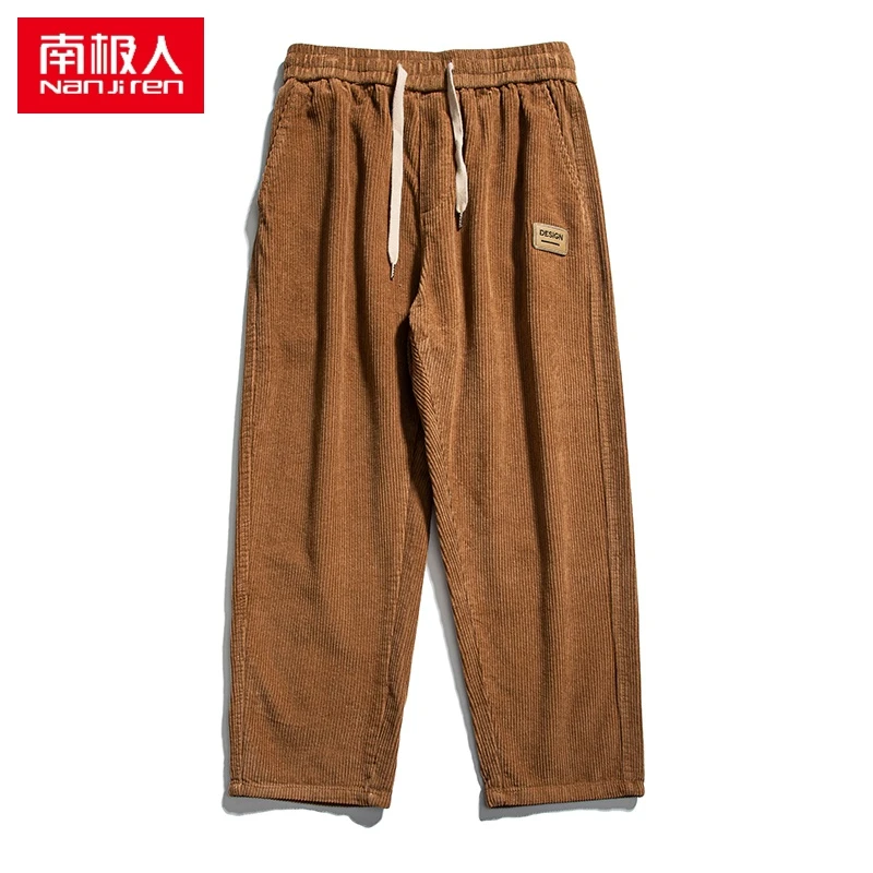 日系复古纯色阔腿裤男秋冬季潮牌街头宽松直筒灯芯绒休闲运动长裤