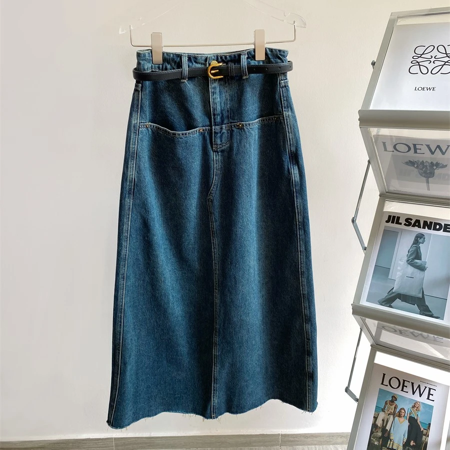 FC Clothing 穿搭宝藏 显瘦遮胯 高腰后开叉 中长牛仔半裙