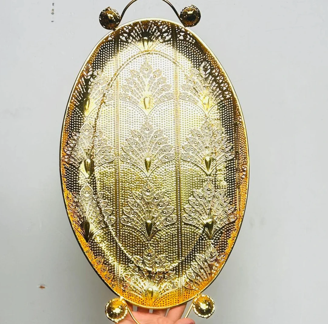 【新疆包邮】 不掉色椭圆形托盘欧式金色轻奢 椭圆形茶盘