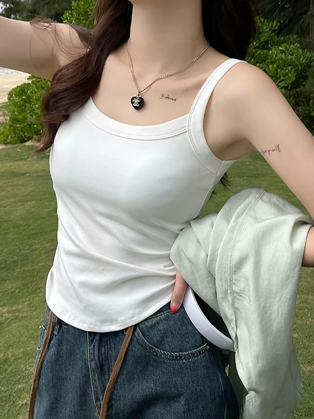 纯欲风夏季外穿吊带背心女弧形短款辣妹修身显瘦无袖内搭打底上衣