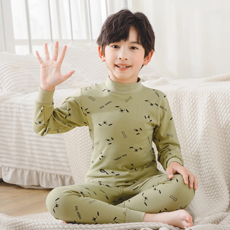 3-17岁儿童内衣套装纯棉男童女童大童秋裤高中低领全棉秋冬棉毛衫