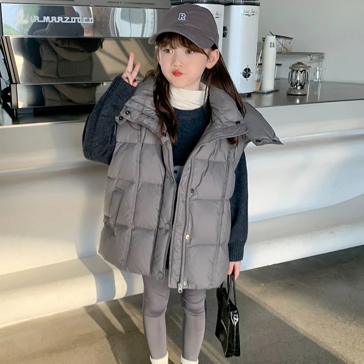 2024韩国019童装男女儿童羽绒服马甲冬季中大童高领白鸭绒外套潮