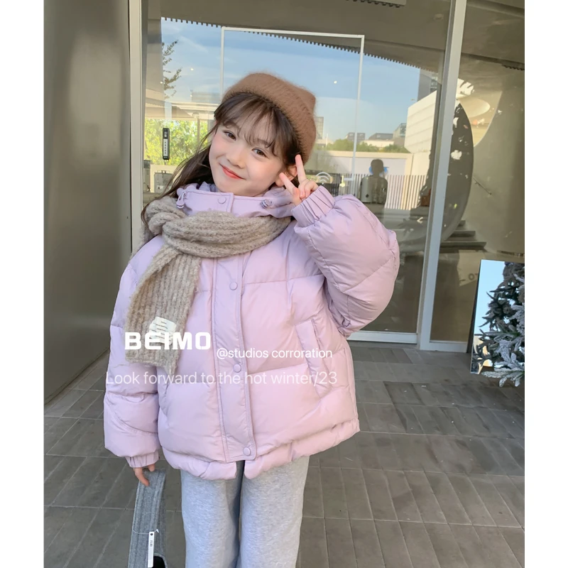 琳2024口袋时尚韩版连帽加厚保暖冬季宽松女童羽绒服外套高能感