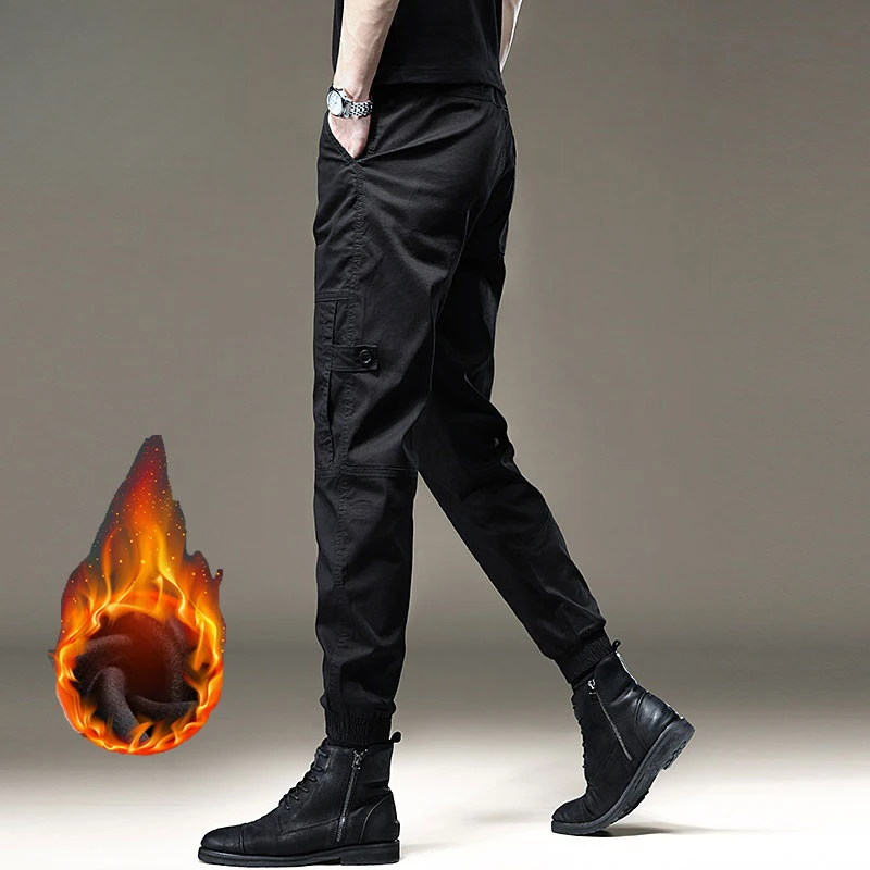 AEMAPE秋冬休闲长裤子工装裤男潮流时尚运动加厚黑色潮牌束脚裤男