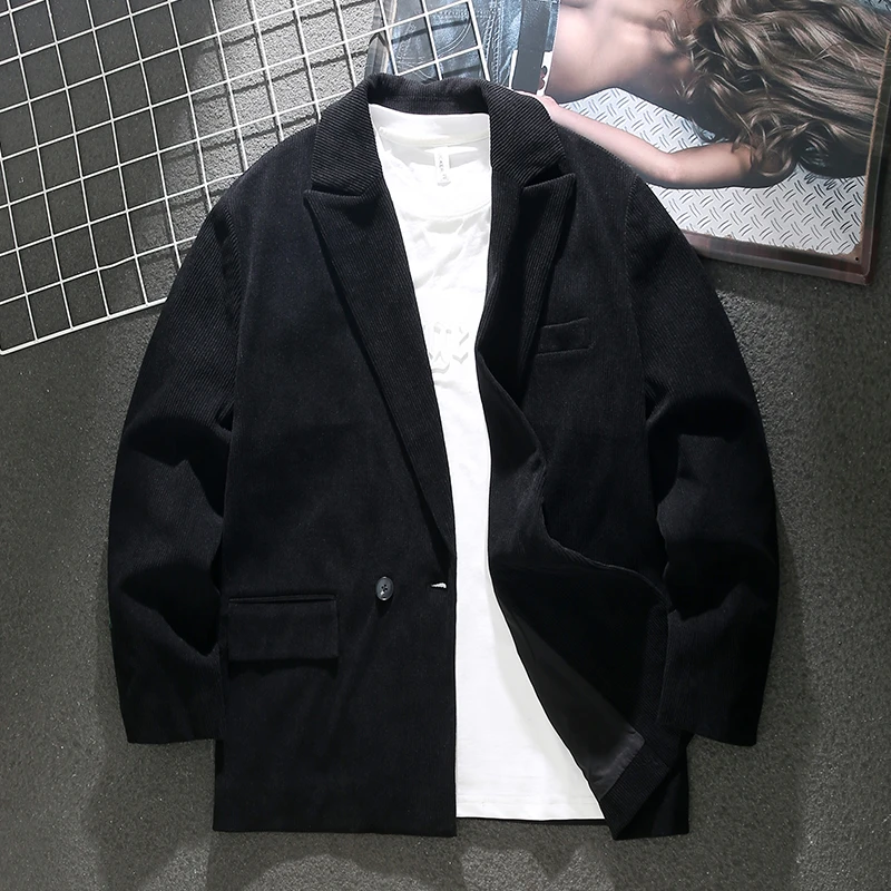 AEMAPE秋冬季新款美式黑色西装外套男潮流宽松大码休闲西服夹克男