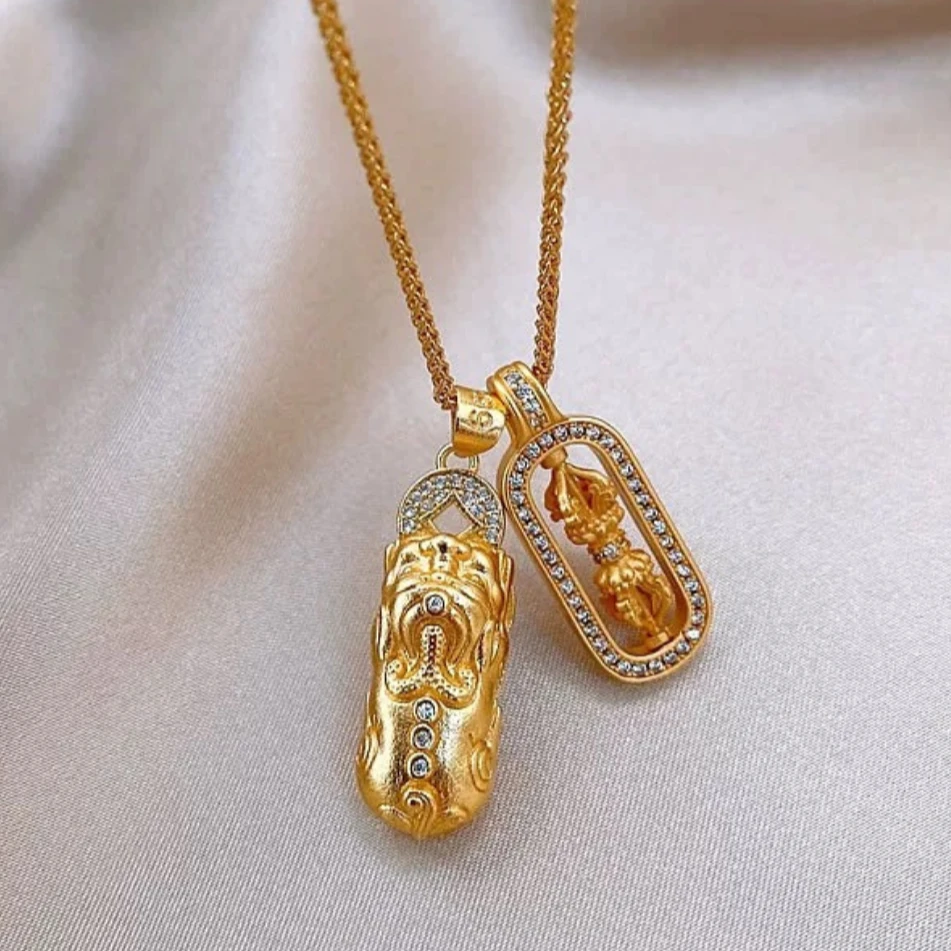 钛钢项链 金刚杵貔貅复古气质轻奢小众金色潮流坠链百搭个性项链