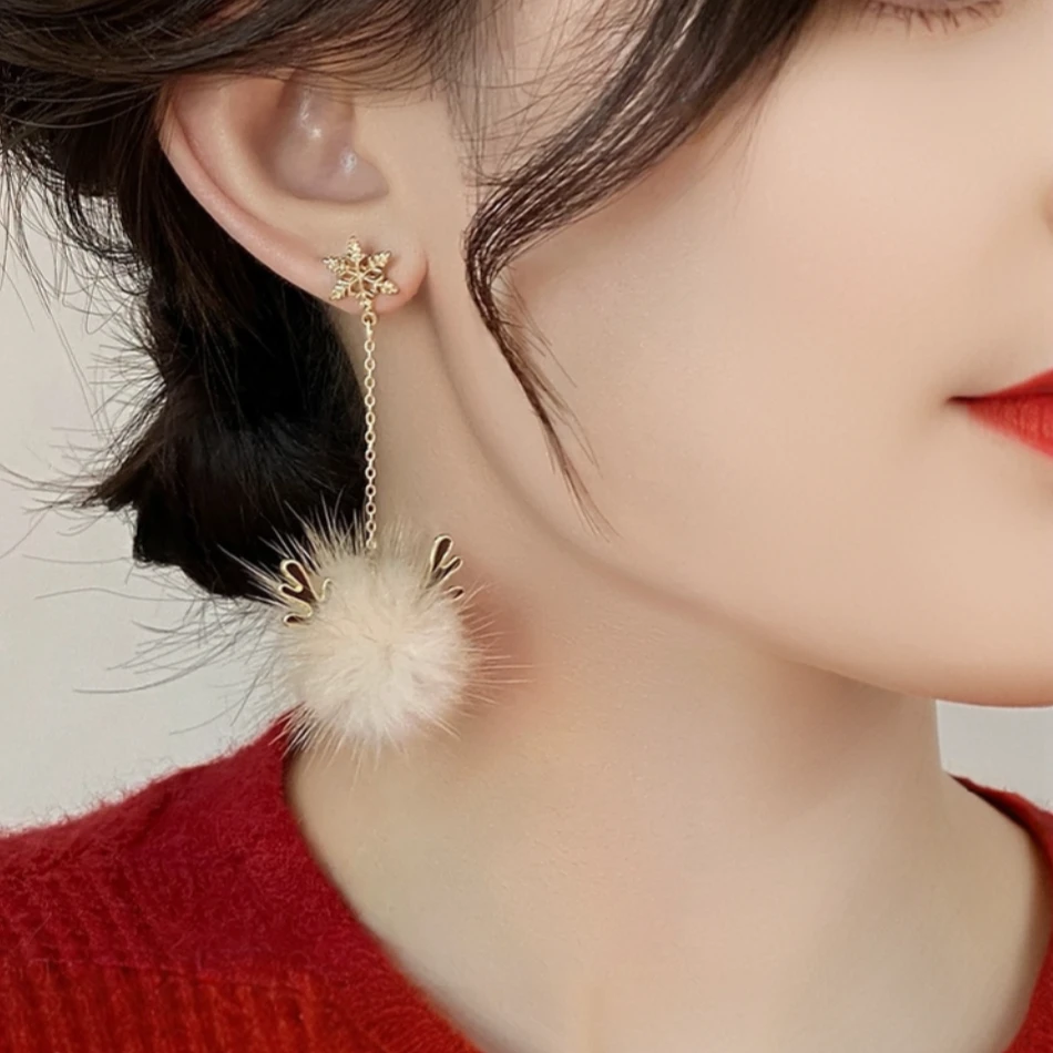合金绒毛耳饰  秋冬圣诞气质可爱百搭毛绒长款超仙甜美毛茸茸耳环