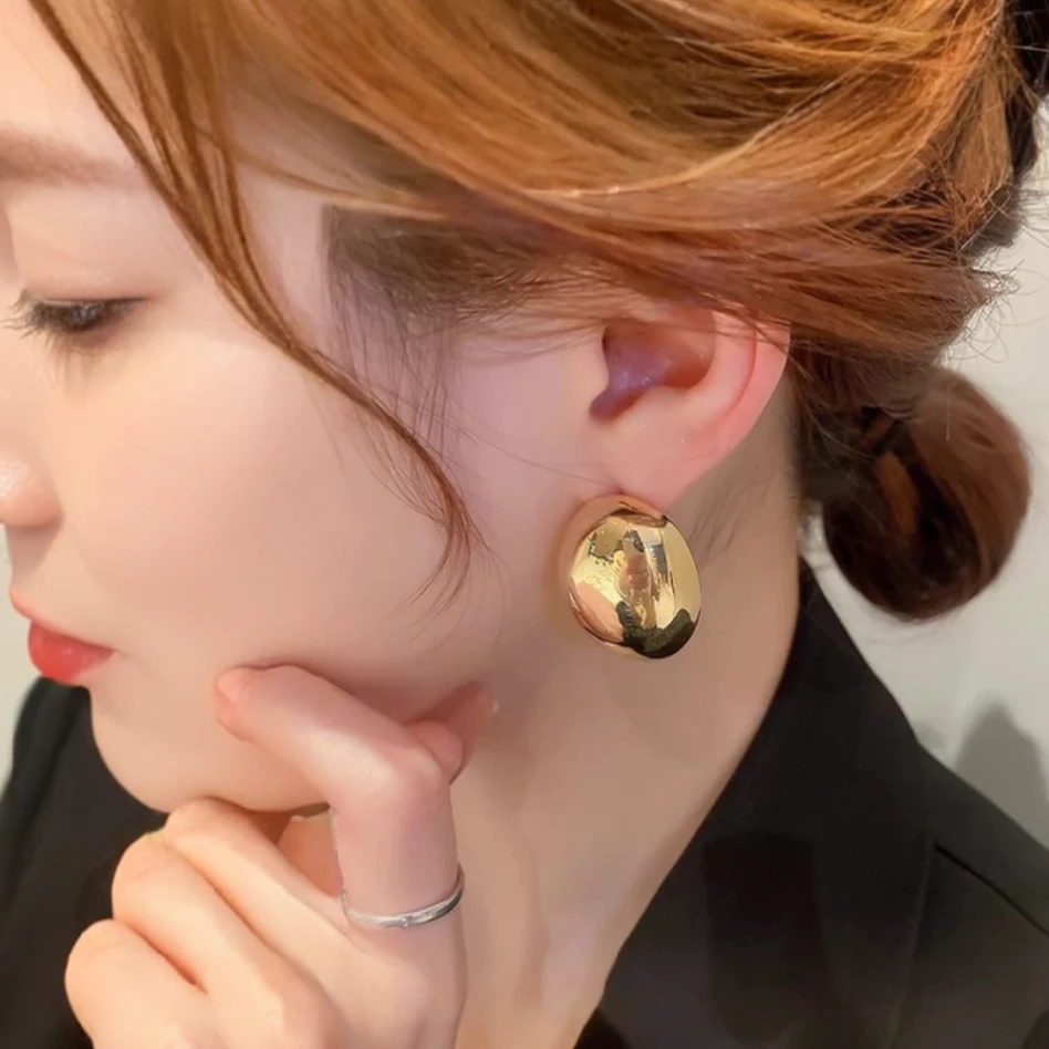 合金耳饰 合金耳饰耳饰耳饰素款轻奢欧美百搭不规则椭圆耳钉耳环