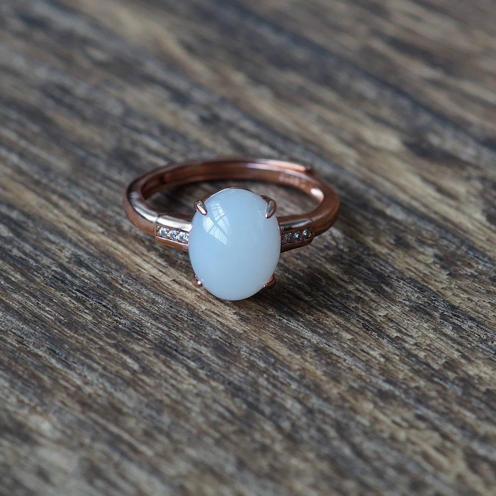 新疆和田玉羊脂白玉戒指女士戒指随S925银戒指