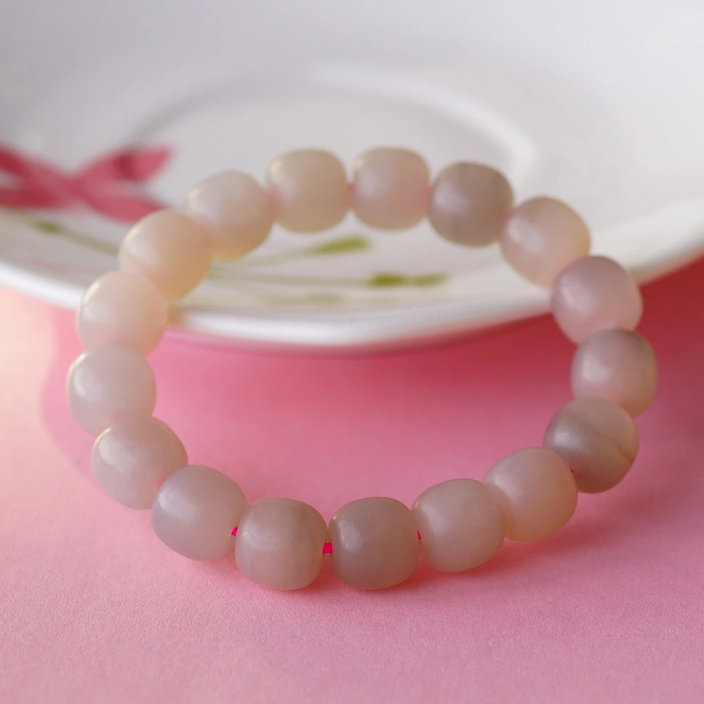 和田玉藕粉老型珠手串亚光11*12