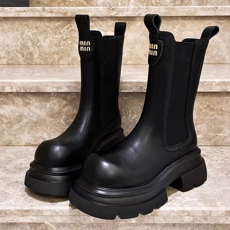 厚底加绒马丁靴女2025新款冬季女款切尔西靴子中筒靴靴烟囱靴单靴