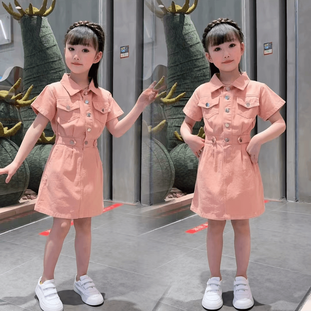 女童连衣裙夏季新款洋气儿童高级感短裙小众设计气质收腰工装裙子