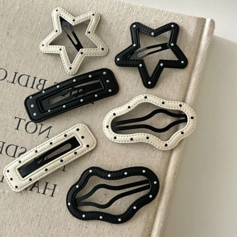 韩版黑白波点皮质发夹五角星云朵BB夹侧边刘海夹边夹发卡碎发夹子