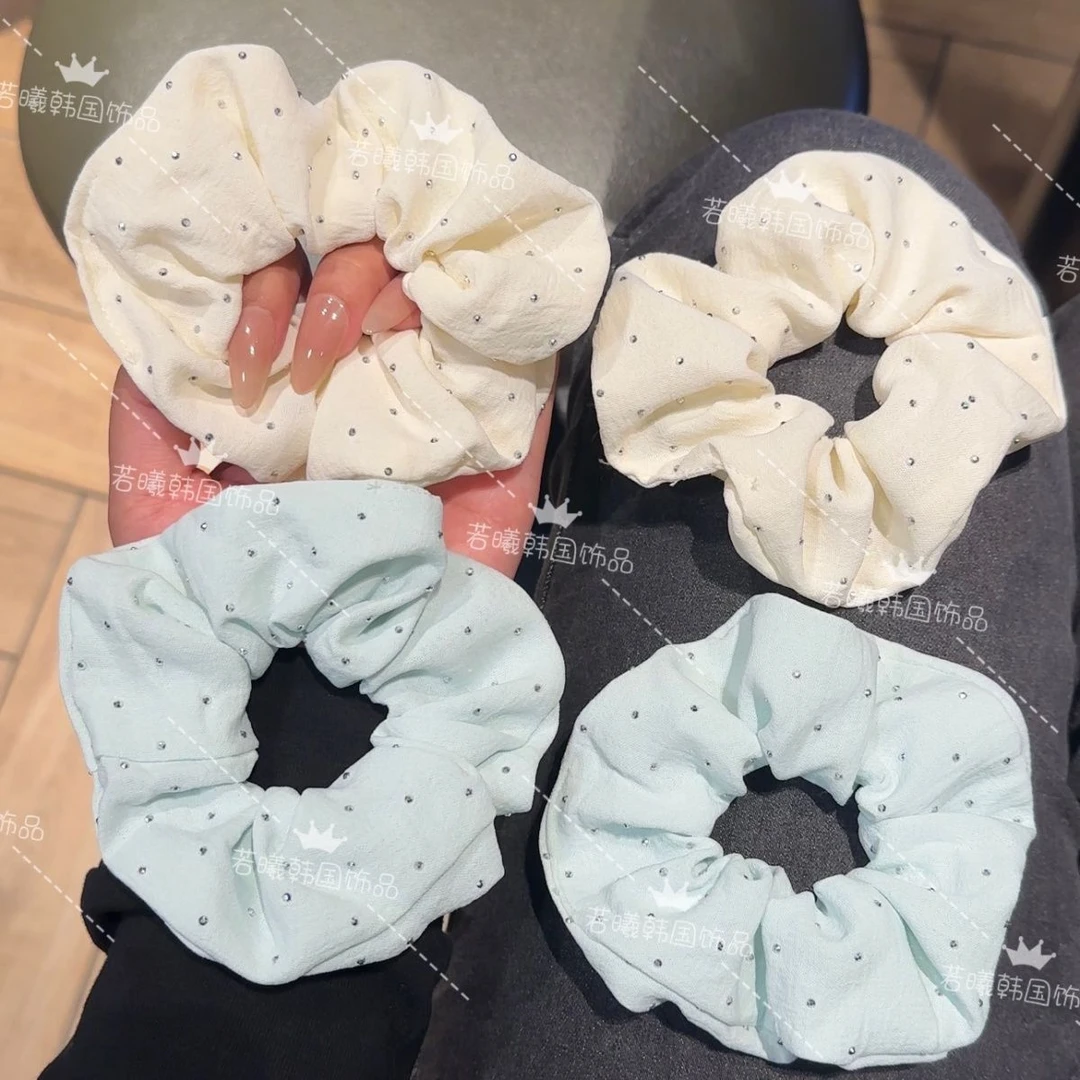 蓝绿色大肠发圈薄荷曼波发饰新款真丝头绳复古法式高级感韩系发圈