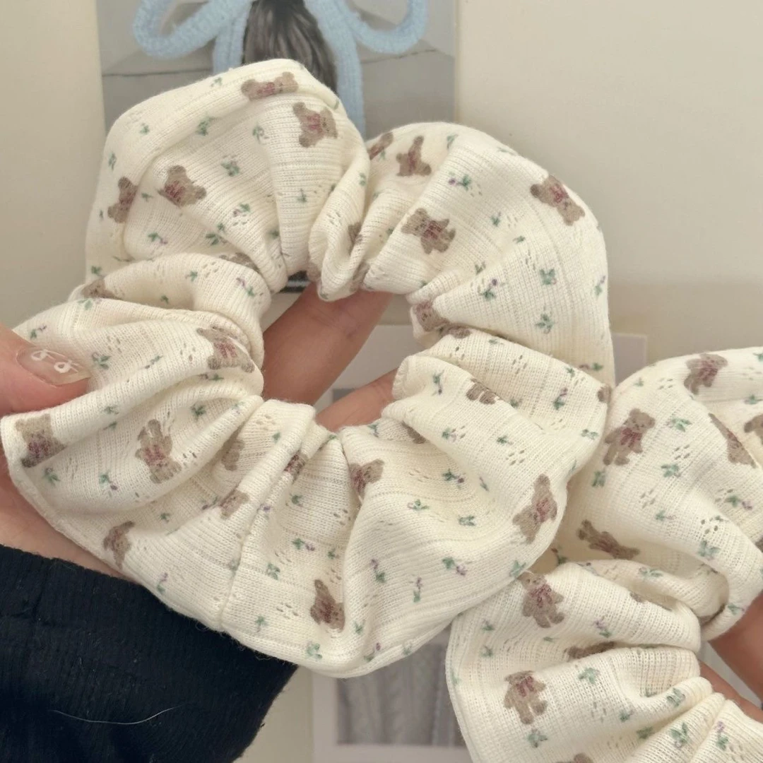 可爱小熊~美式复古大肠ins风发圈同款碎花格子发饰女简约轻奢爆款