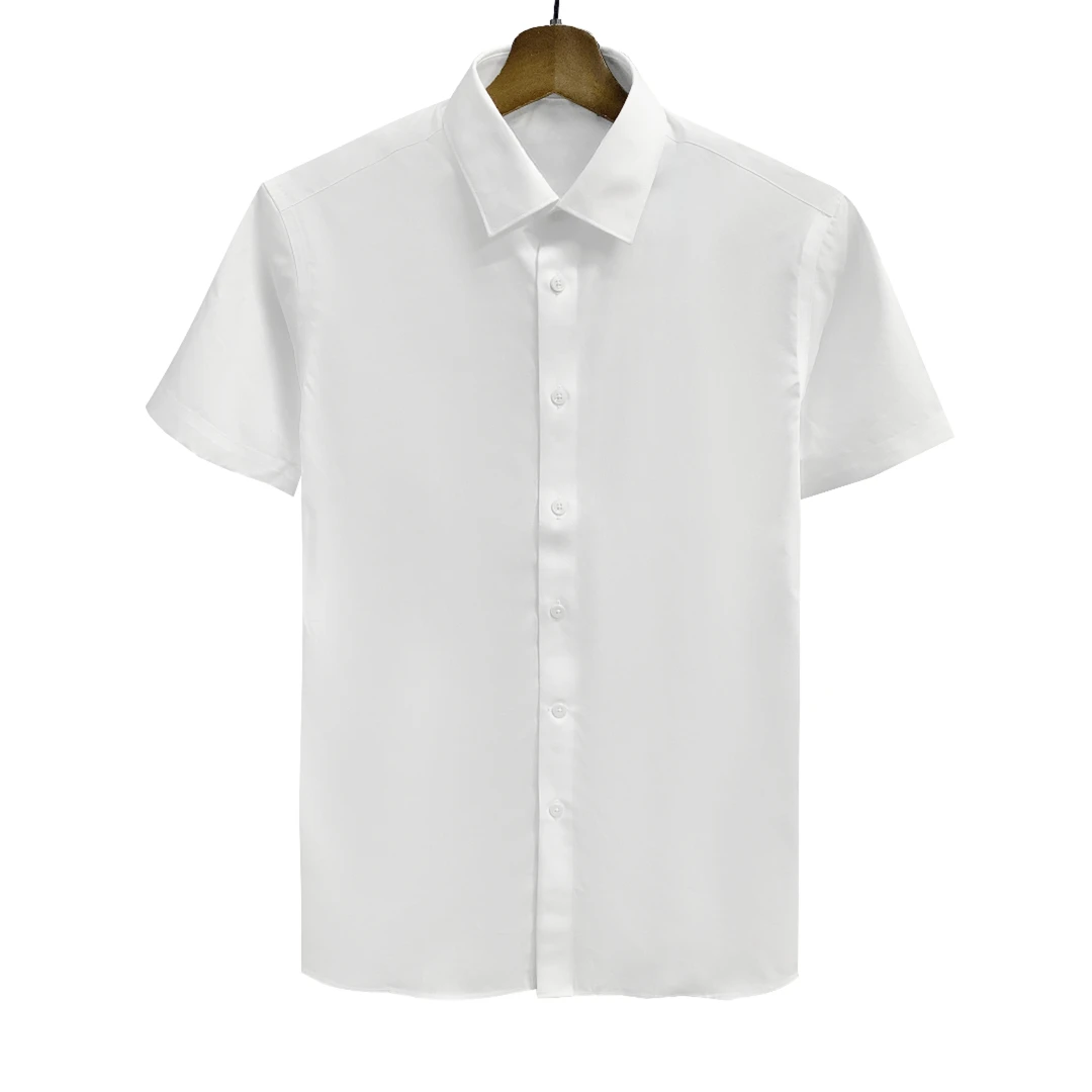 鸟【高支-必入款】白色100%长绒棉男士春夏薄款短袖商务衬衫CS260