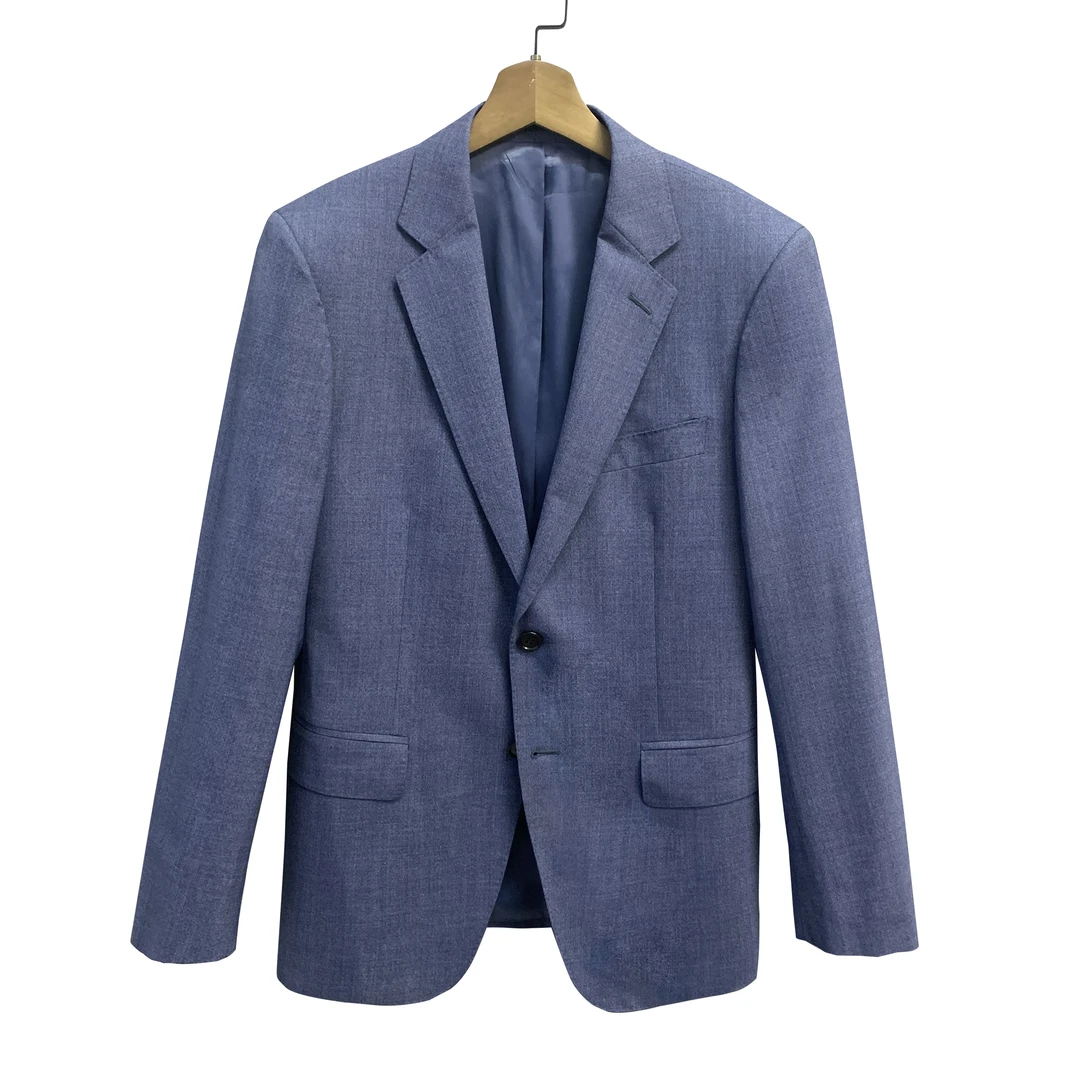 堡家【羊毛+桑蚕丝】雾霾蓝平驳领单西单扣单开叉四季款西装69041A