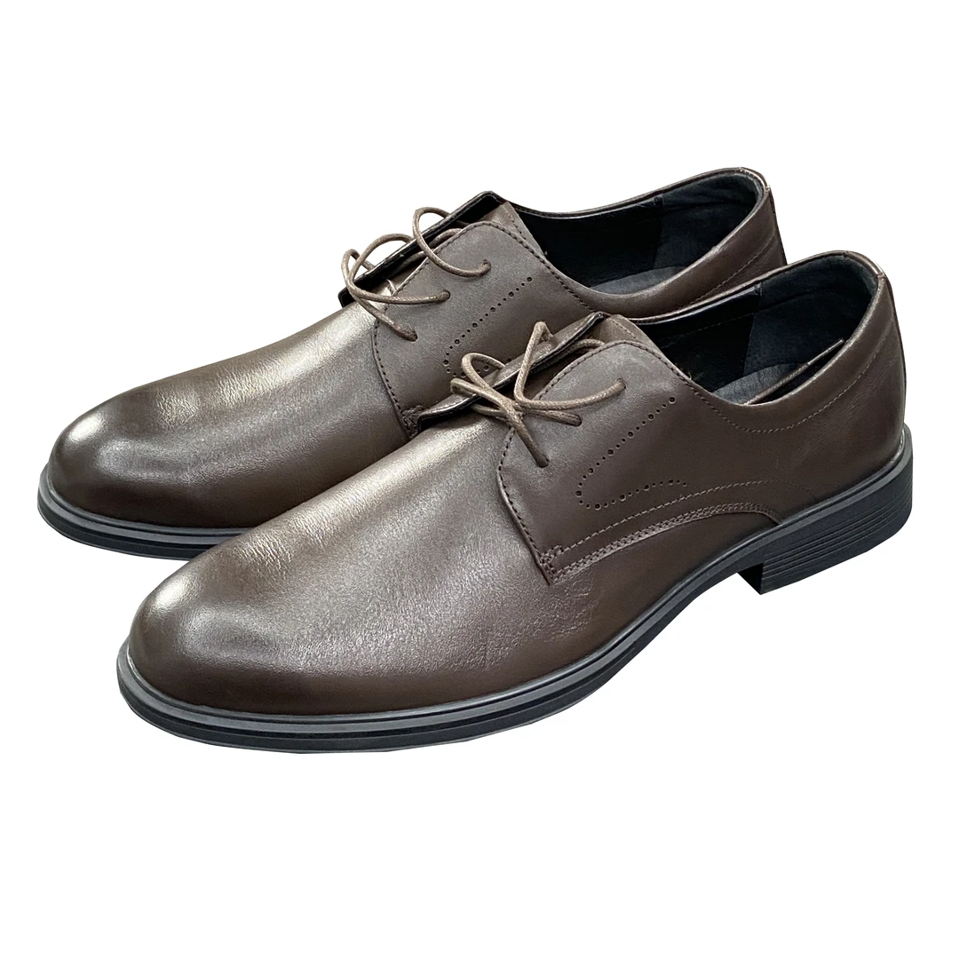 鸟【咖啡色】系带商务耐磨枕头层牛皮鞋商务正装男士德比鞋PX014
