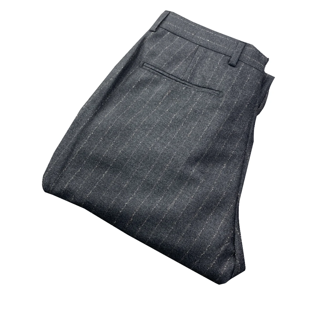 鸟【100美丽诺-羊毛西裤】深灰竖条四季款男士百搭直筒西裤XK063