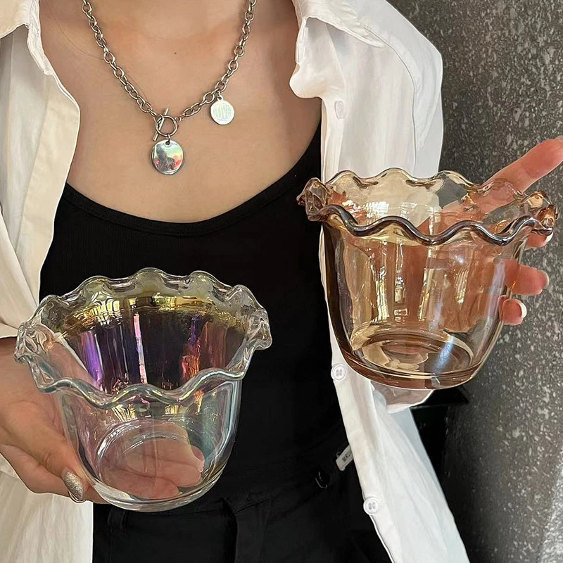 韩式花边玻璃碗甜品碗玻璃水果沙拉雪糕碗高颜值麦片酸奶碗娟子