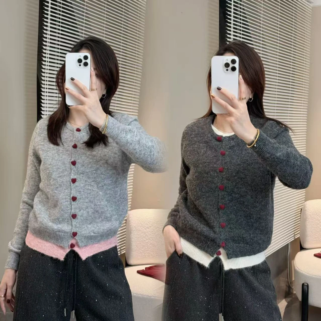 3公主 爱心扣假两件 韩版针织衫外套开衫厚实保暖上衣女装新款