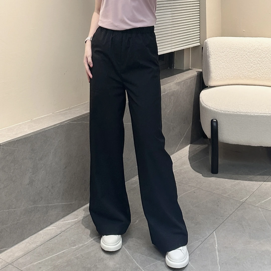 3公主「凉感甩甩裤」高腰直筒阔腿裤显瘦超百搭松紧腰纯色工装休闲