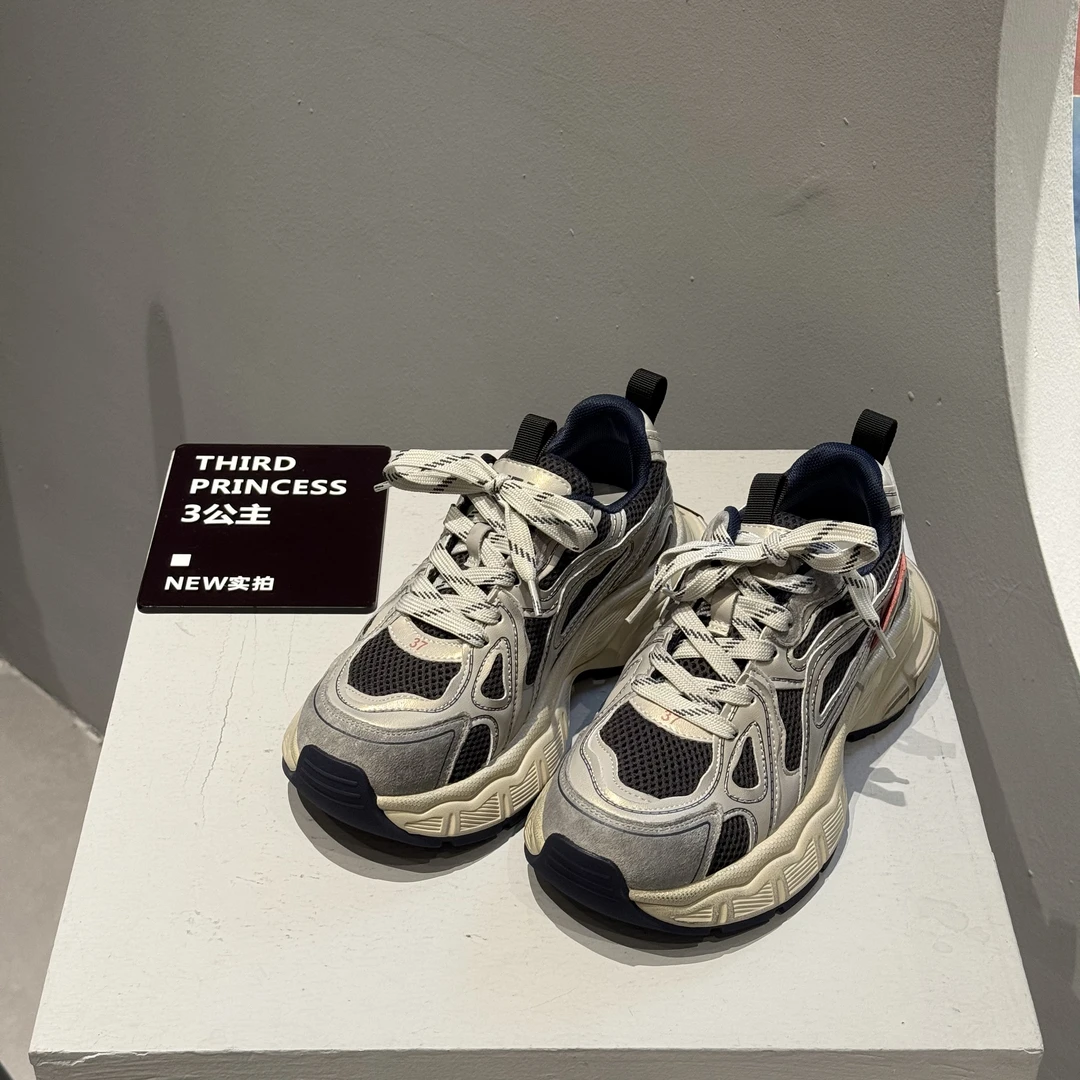3公主 复古擦色做旧 超火老爹鞋 2024自留新款网面松糕底运动休闲