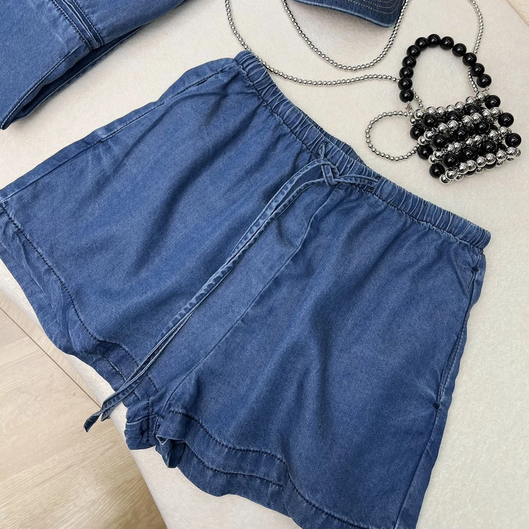 3公主「简约抽绳设计短裤」莱赛尔复古水洗柔软女款休闲裤