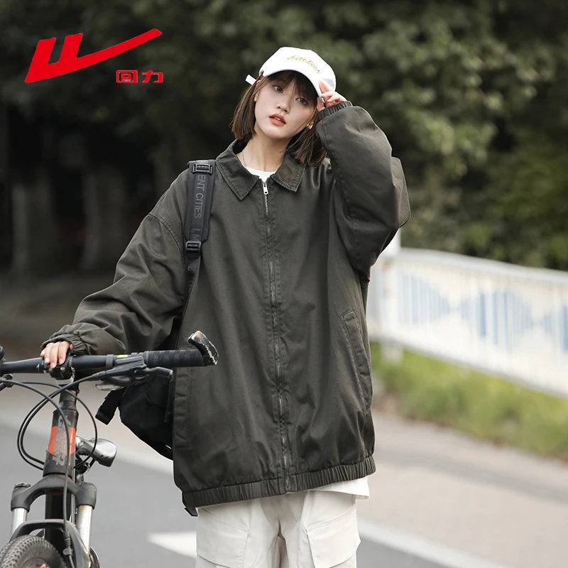 Warrior/回力美式潮牌翻领外套男女款2024年新款宽松休闲百搭上衣