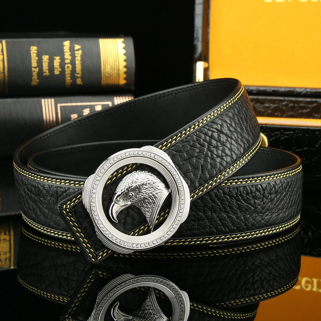 【不锈钢鹰头皮带真皮】男士牛皮腰带男款商务皮带时尚休闲潮流裤带