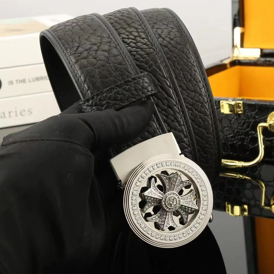 新款野牛纹牛皮皮带男士真皮腰带手工定制时尚百搭商务潮流自动扣