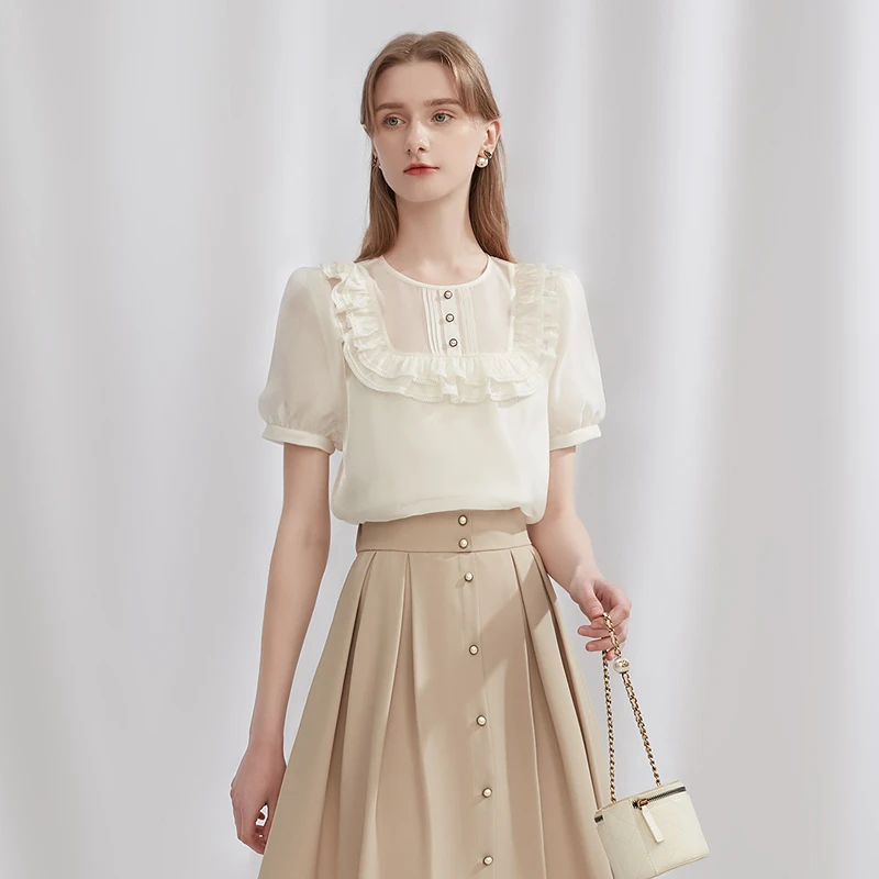 [粉丝专享]Caroline夏季气质小众减龄复古时尚雪纺衫ECREBA40