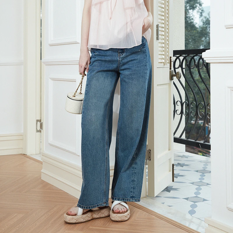 【达人专属】Caroline/卡洛琳夏季新款蓝色外穿复古休闲百搭宽松牛