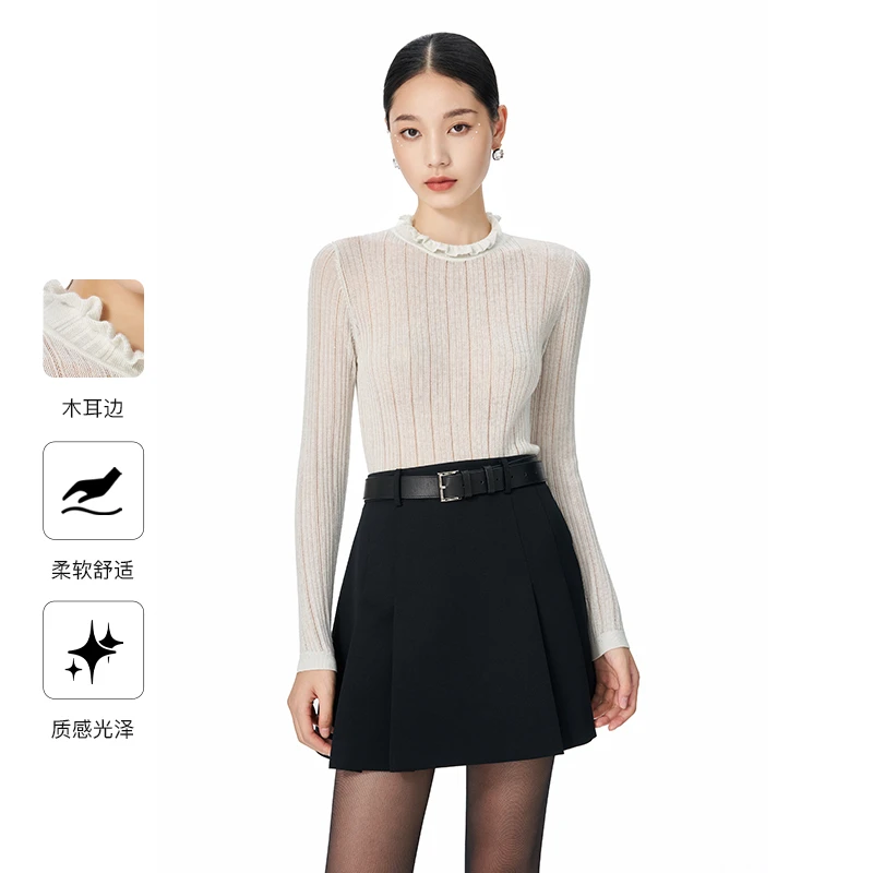 【千颂妮专享】Caroline秋季新款半高领木耳边长袖针织打底ECREDL04