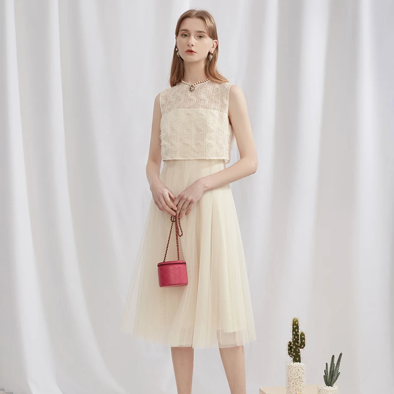 CAROLINE卡洛琳春季新款优雅显瘦名媛宴会仙气连衣裙ECREBA67