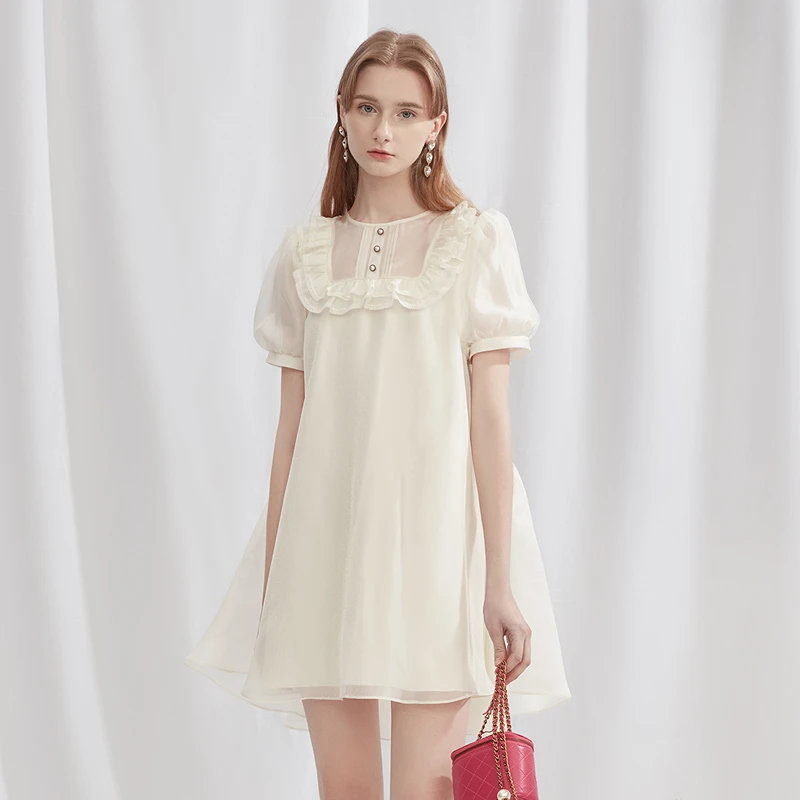 CAROLINE卡洛琳夏季气质时尚少女蕾丝设计感新款连衣裙ECREBA41