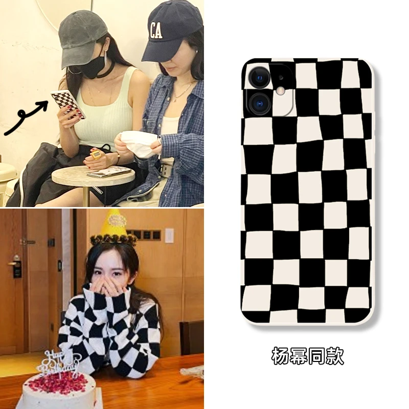 杨幂同款iPhone15苹果13手机保护壳xs定制xr棋盘格p50黑白格子opp