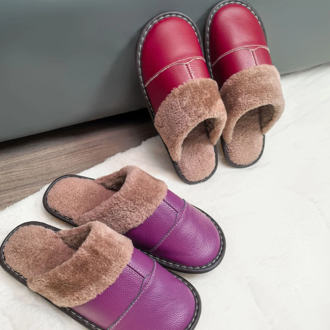 【真牛皮保暖】居家保暖防滑家用秋冬季拖鞋软底防水厚底皮面毛拖