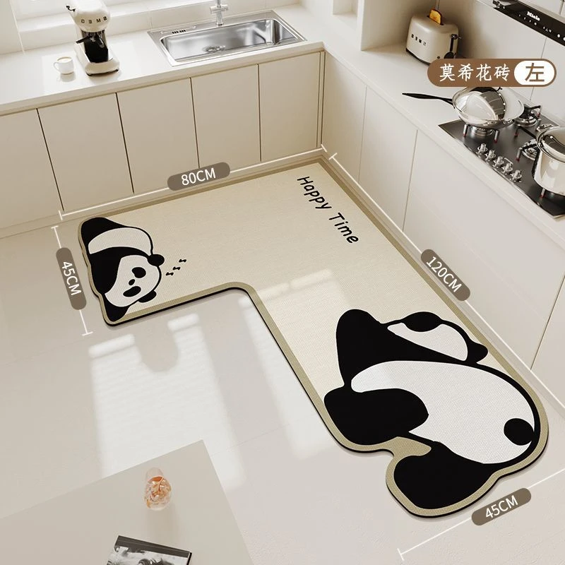 卡通厨房转角地垫灶台下异形吸水脚垫L型硅藻泥防滑吸油7字形地毯