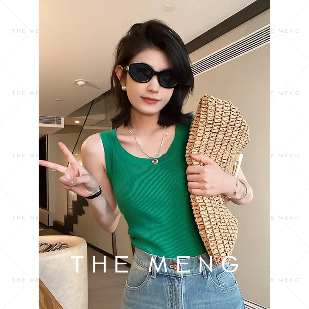 THE MENG【落日珊瑚】时尚纯色修身百搭针织背心#LY1086