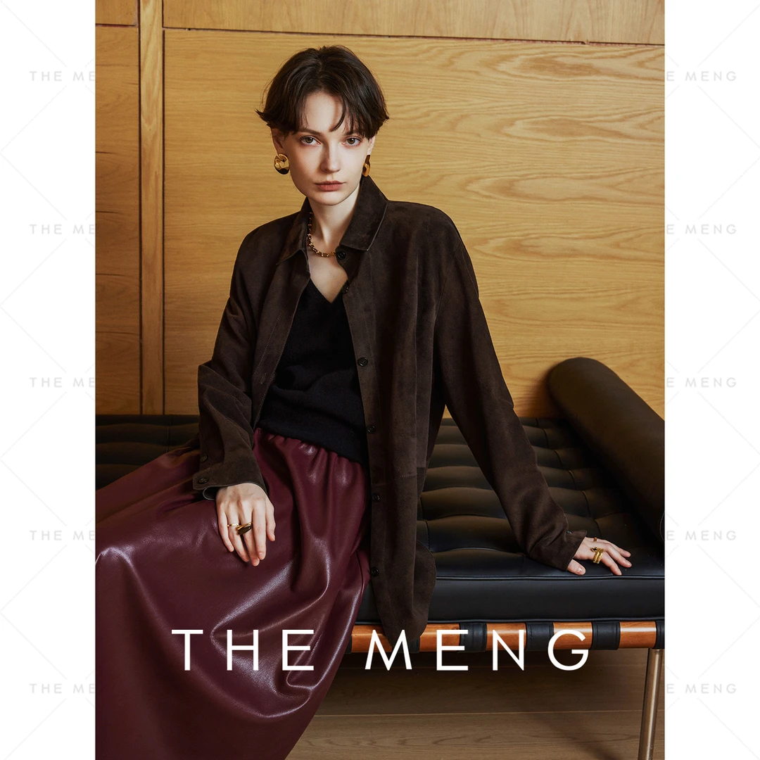 THE MENG【沉香】反绒羊皮拼接款麂皮皮衣长袖衬衫#M243B0010