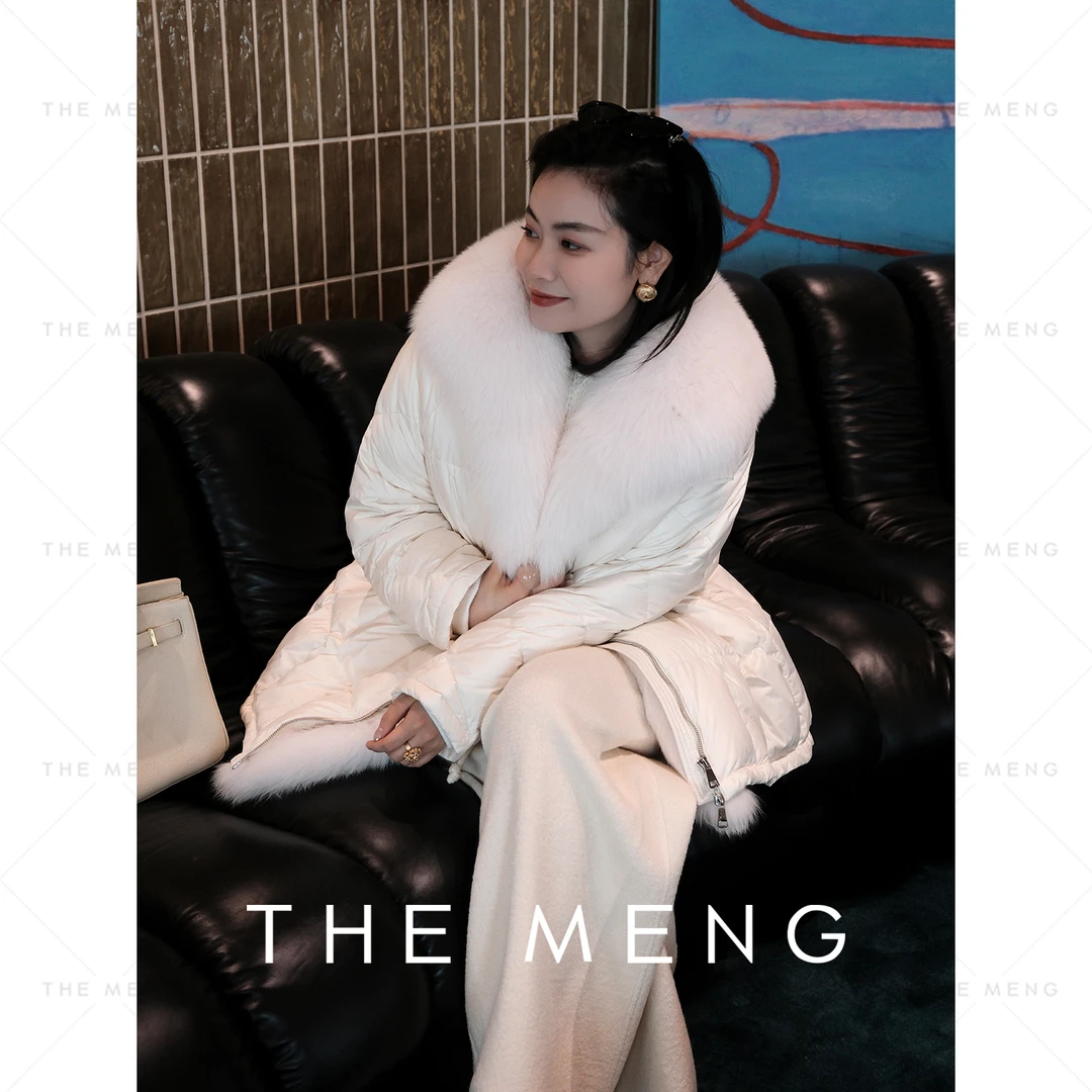 THE MENG【极光】90白鹅绒狐狸毛领锁温御寒中长款羽绒服#M234N009