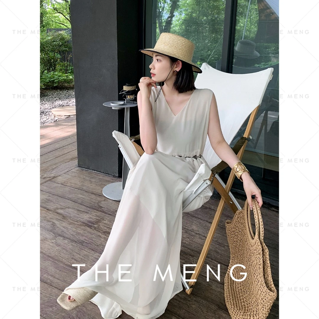 THE MENG【海岸】纯色气质显瘦收腰百搭小众通勤连衣裙#N2931