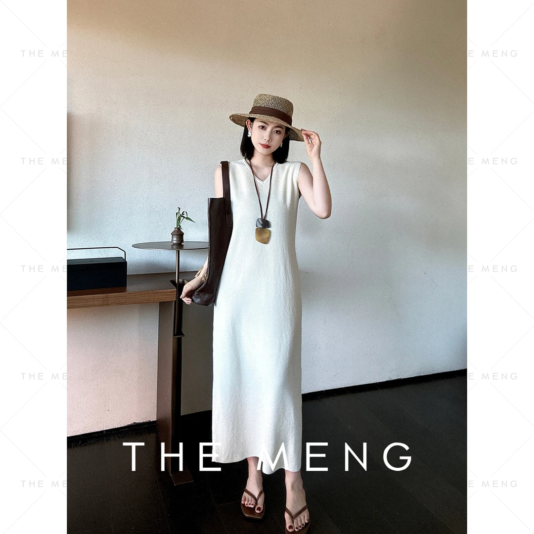 THE MENG【风雅】醋酸棉凉感纯色显瘦百搭无袖连衣裙#M242G0002