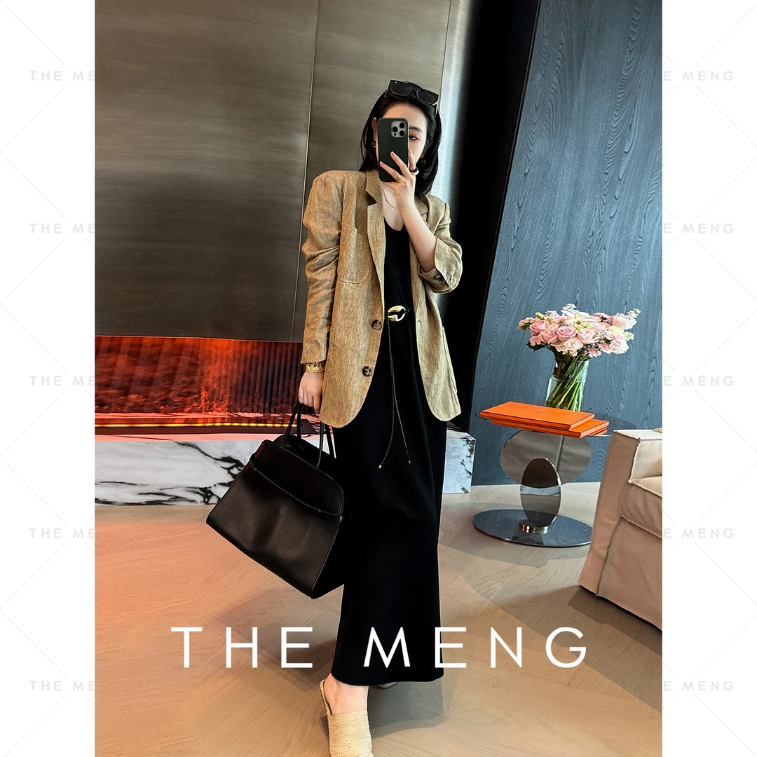 THE MENG【山楹】100亚麻透气时尚简约富贵褶纯色西装#M243C0001
