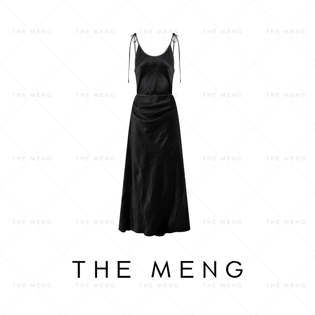 THE MENG【甄品】100醋酸龟裂纹高ji感显瘦吊带连衣裙#M241G162