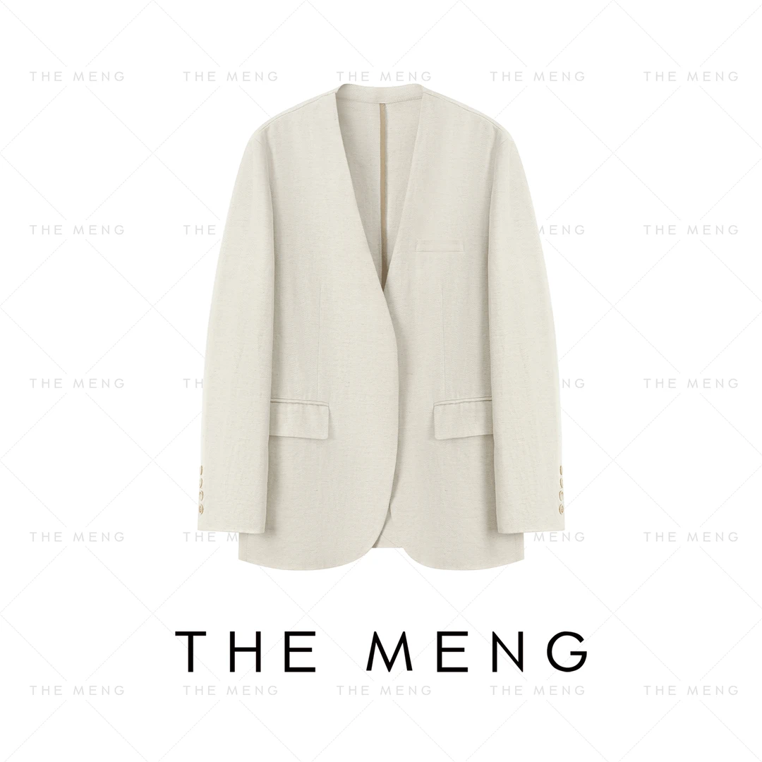 THE MENG【型格】棉麻纯色设计师款极简领通勤休闲西装#M243C0016